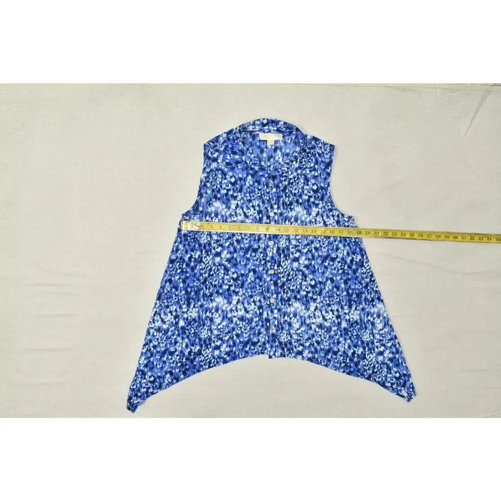Michael Kors Women's Size Medium Blue Animal Print Sleeveless Sharkbite Hem Butt